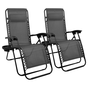 Комплект 2шт шезлонгів 4P Zero Gravity крісло розкладне садове лежак складаний пляжний з підсклянником для дому дачі саду Сірий