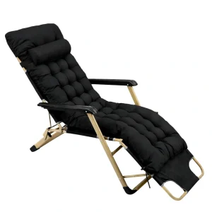 Шезлонг 4Points Cloud з подушкою-підголівником і матрацом розкладачка крісло садове лежак складаний для будинку дачі саду Чорний