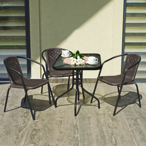 Набір комплект садових меблів 4Points Monza-3 квадратний стіл і 3 крісла з ротанга для саду кафе Коричневий