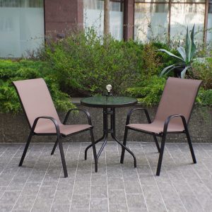 Набір садових меблів Set Udine-2 круглий стіл 60 см та 2 стільці з текстилену для саду, тераси, балкона, кафе Коричневий