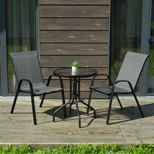 Набір садових меблів Set Udine-2 круглий стіл 60 см та 2 стільці з текстилену для саду, тераси, балкона, кафе Сірий