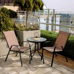 Набір садових меблів Udine-2: круглий стіл 60 см та 2 стільці з текстилену для саду, тераси, балкона, кафе Коричневий