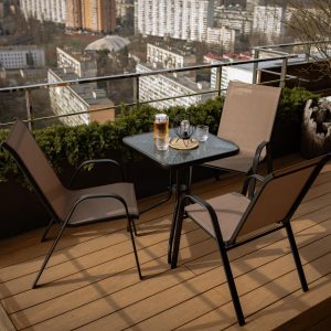 Набір комплект садових меблів Grado-3 квадратний стіл 60x60 см та 3 стільці з текстилену для саду, тераси, балкона Коричневий