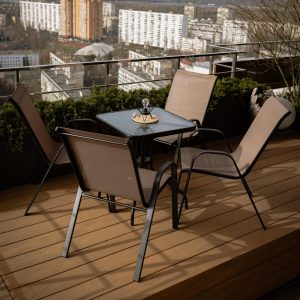Набір комплект садових меблів Grado-4 квадратний стіл 60x60 см та 4 стільці з текстилену для саду, тераси, балкона Коричневий